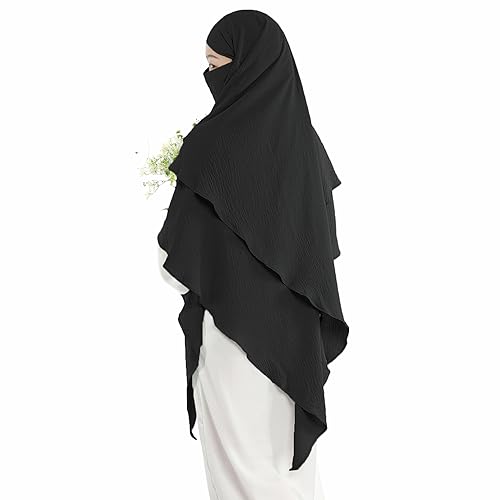 Khalat Muslim Prayer Hijab - 2 Layers Soft Breathable Islamic Dubai Women's Instant Long Hijab - color: Black