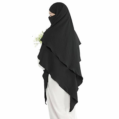 Khalat Muslim Prayer Hijab - 2 Layers Soft Breathable Islamic Dubai Women's Instant Long Hijab - color: Black