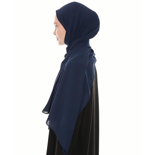 Premium Hijab Scarf for Women - Heavy Chiffon Hijab Muslim Headscarf Shawl - Soft Chiffon Scarf Muslim Headscarf Shawl - color: Navy Blue