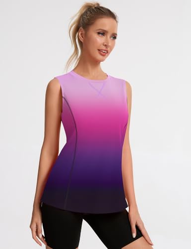 Avoogue Womens Tank Tops Sleeveless Workout Tank Tops Quick Dry UPF 50+ Sun Athletic Shirts Running Gym Yoga Baseball Clothes - color: Gradient Purple, size: Medium