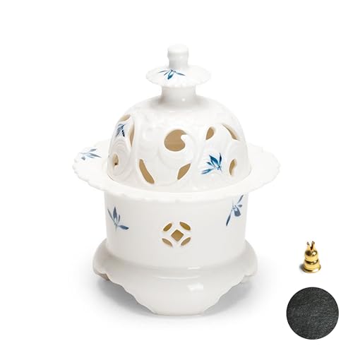 Handcrafted Ceramic Incense Burner (Hand-Painted Orchid), Three-Legged Incense Holder for Coil, Stick or Incense Seal, Elegant Chinese Incense Holder for Home Fragrance Decor - color: White