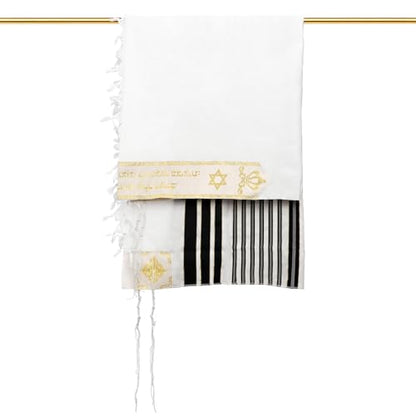 Full Size Tallit Prayer Shawl, Hand-Tied Tzitzit in Israel by a Jewish Craftsman, Blessing On Neckband - color: Black & Gold, size: Size 55 - 72 x 52 Inch