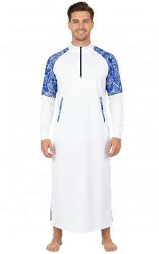 Men’s Thobe – Urban Printed Thobe for Men - Long Sleeve Islamic Robe - Kaftan for Eid, Prayer, Ramadan & Casual Outfits - size: Large