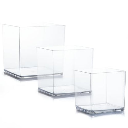 Acrylic Cube Vases Set of 3, Clear Square Vases, Shatterproof Flower Vase Decorative Centerpiece for Home, Wedding, 4”+5”+6”