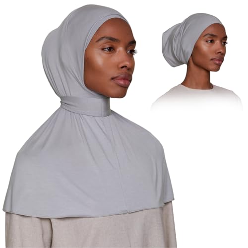 Slip-on Instant Premium Jersey Hijab with Undercap - Buttery Soft, Lightweight Hijab with Innovative Tie-Back Design - color: Light Gray