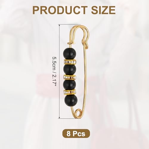 MECCANIXITY 진주 브로치 핀, 장식용 안전 핀 브로치 패션 스웨터 숄 크리스탈 클립 칼라 드레스 셔츠 의류 액세서리 여성용 - color: 블랙/골드., size: 2.17"