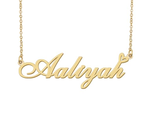Aoloshow Personalized Heart Name Necklace Gold Custom Any Names Stainless Steel Jewelry for Womens Graduation - style: Aaliyah - Gold