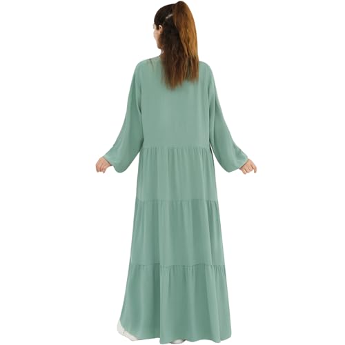 Women Muslim Abaya Dress 2PCS Soft Flowing Cardigan Dress Set Islamic Dubai Modest Kaftan Prayer Robe - color: Light Green, size: Medium