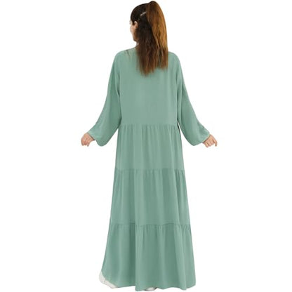 Women Muslim Abaya Dress 2PCS Soft Flowing Cardigan Dress Set Islamic Dubai Modest Kaftan Prayer Robe - color: Light Green, size: Medium