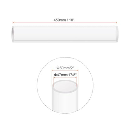18" Clear Plastic Rigid Pipe 47mm ID x 50mm OD (1 7/8" ID x 2" OD) Acrylic Round Tubing, [for Plumbing, Hydraulics, Aquarium] - size: 1.875" x 2"