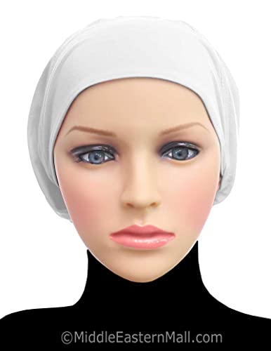 Women's Snood Cap Cotton Beanie Large Hijab Chemo Undercap (Winter Blue)