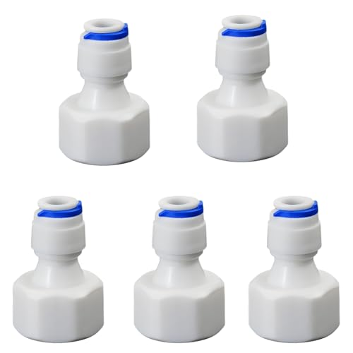 1/2"F to 1/4" Tube Push-Fit Adapter, 5 Pcs | Quick-connect adapter for RO reverse osmosis water filter systems, beverage dispensers & water purifiers. - size: 1/2"FPT to 1/4" QC Straight Adapter