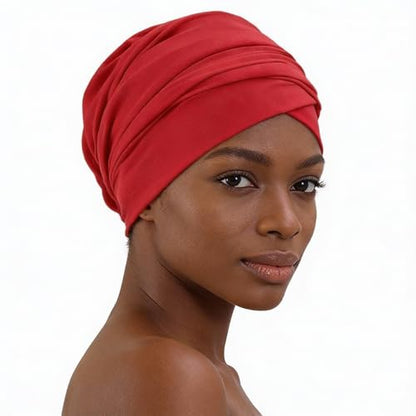 Turban Head Wrap Scarf,African Women' Soft Long Scarf Shawl Hair Bohemian Headwrap Stretch Headband Tie - color: Wine Red