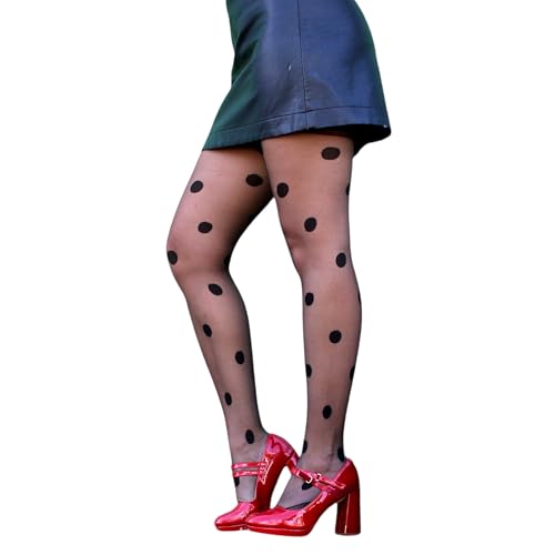Millennials In Motion Sheer Elegance Patterned Tights - color: Big Polka Dot