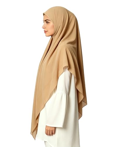 Lina & Lily Premium Chiffon Hijab Head Scarf Shawl Wrap for Muslim Women Square 58'' x 58'' - color: Camel