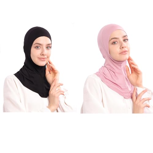 Modal Jersey Muslim Amira Instant Hijab Scarf for Women Jersey Hijab Undercaps - color: Black+pink