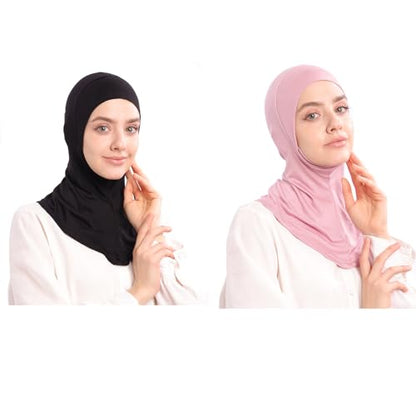 Modal Jersey Muslim Amira Instant Hijab Scarf for Women Jersey Hijab Undercaps - color: Black+pink