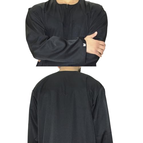 Emirati Thobes Collection Men Dress Caftan Handmade with Embroidery Tread Long Sleeve with Two Pockets - color: Black, size: Large