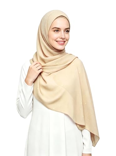 Lina & Lily Sparkle Shimmer Gold Glitter Women's Chiffon Hijab Head Scarf Shawl Wrap Lightweight - color: Beige