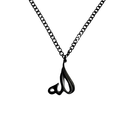 ZUDO Allah Calligraphy Necklace - 18K Gold, 18K Rose Gold & Silver Rhodium Coated Stainless Steel Pendant with Adjustable Chain, Elegant Islamic Jewelry for Women and Men, Thoughtful Gift - color: Matte Black