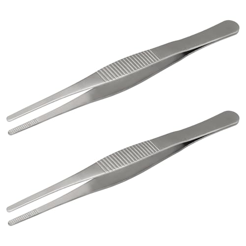 Hordion 2Pcs 5.5" Thumb Forceps Stainless Steel Hobby Tweezers Blunt Serrated Tips Long tweezer - size: 5.5"