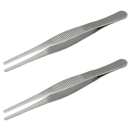 Hordion 2Pcs 5.5" Thumb Forceps Stainless Steel Hobby Tweezers Blunt Serrated Tips Long tweezer - size: 5.5"