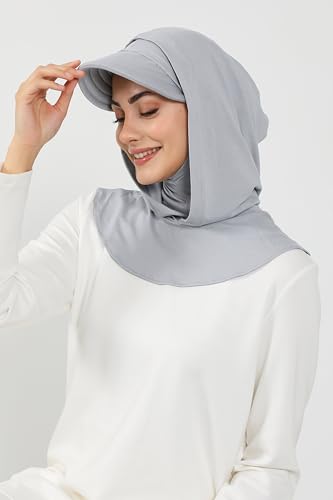 Aisha's Design Full Coverage Cotton Bonnet Hijab with Visor Modest Underscarf Bonnet - color: Grey