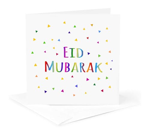 3dRose Eid Mubarak - happy Eid blessing after Ramadan Islamic Muslim holidays 12 Greeting Cards with envelopes