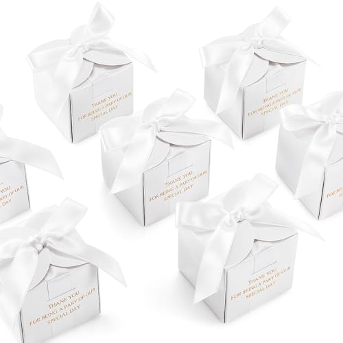 Marspark 50 Pcs Wedding Favor Boxes for Guests, 2.5 x 2.5 x 2.5 Inch, White - color: White