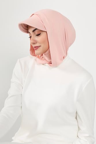 Aisha's Design Full Coverage Cotton Bonnet Hijab with Visor Modest Underscarf Bonnet - color: Powder Pink