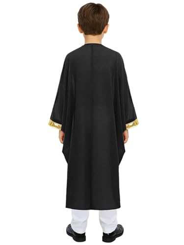 Kids Boys Muslim Thobe Satin Loose Kaftan Robes Long Sleeve Prayer Dress for Ramadan Eid Celebrations - color: Black, size: 8 Years