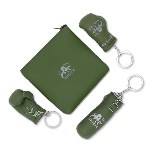 Mini Boxing Glove & Punching Bag Keychain Set – PU Leather Keyring Sports Lovers Gift & Gifts For Men (3 pcs) - color: Green