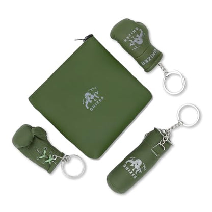 Mini Boxing Glove & Punching Bag Keychain Set – PU Leather Keyring Sports Lovers Gift & Gifts For Men (3 pcs) - color: Green