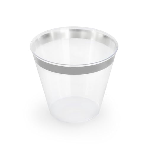 Elama 350 Piece Disposable Plastic Dinnerware Party Set for 50 Guests in White with Silver Trim