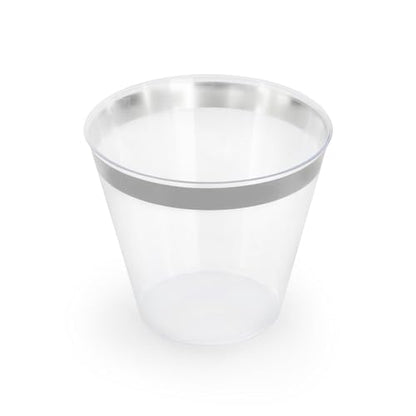 Elama 350 Piece Disposable Plastic Dinnerware Party Set for 50 Guests in White with Silver Trim
