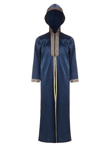 Kids Boys Thobe Muslim Prayer Clothes Saudi Dubai Robe Kaftan Zipper Dishdasha Islamic Eid Ramadan Outfits - color: Dark Blue, size: 16