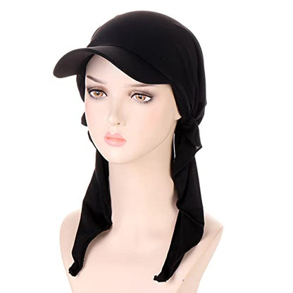 Hijab Scarf for Women Baseball Curved Brim Cap | Soft Breathable Cotton, Lightweight Feel, Adjustable Strap, Curved Brim, Summer Wear, Outdoor Activity, Casual Daily Use - color: 02#_black