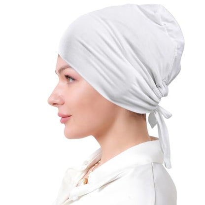Women Under Hijab Cap Islamic Underscarf Turbans for Women Solid Color Hijab Bonnet Caps Muslim Scarf Inner Cap - color: White