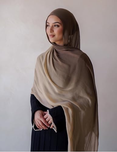 Txmout Ombre Modal Hijab Scarf for Women Muslim, Soft Lightweight Headscarf - color: Almond - Beige
