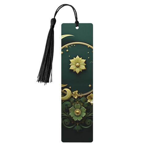 Wooden Bookmarks for Women Men Vintage Wood Bookmark with Tassels Fancy Craft Book Mark Ramadan on Green Wallpaper Cute Wood Hanging Tags Ornaments for Book Lovers Birthday Teachers Gift - color: Black