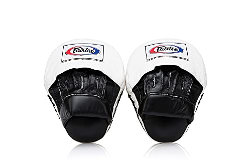 Fairtex FMV9 Contoured Focus Mitts |Striking Accuracy & Protection for Boxing, Muay Thai, Kickboxing |Ergonomic Design, Soft Padding, Secure Fit Leather - color: Black/White