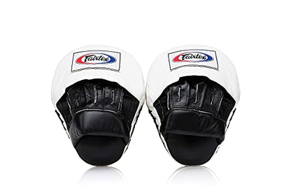 Fairtex FMV9 Contoured Focus Mitts |Striking Accuracy & Protection for Boxing, Muay Thai, Kickboxing |Ergonomic Design, Soft Padding, Secure Fit Leather - color: Black/White