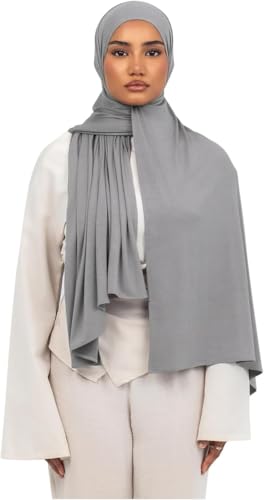 KHELANI Premium Modal Jersey Hijab, Luxury Lightweight Non Slip Stretchy Jersey Head Scarf for Muslim Women, Soft Shawls Wrap - color: Grey Mist