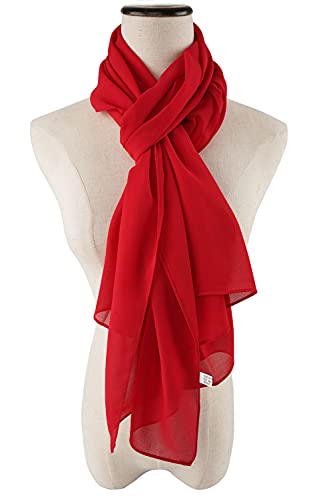 YOUR SMILE for Women Lightweight Breathable Solid Color Soft Chiffon Long Fashion Scarves Sun-proof Shawls Wrap - color: Red