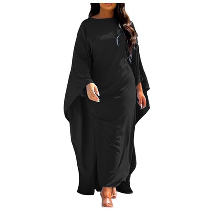 Muslim Dresses for Women One-Piece Long Sleeve Islamic Prayer Dress O Neck Slim Fit Islamic Evening Gown - color: Black, size: Small