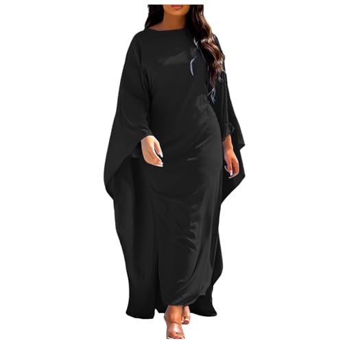 Muslim Dresses for Women One-Piece Long Sleeve Islamic Prayer Dress O Neck Slim Fit Islamic Evening Gown - color: Black, size: Large