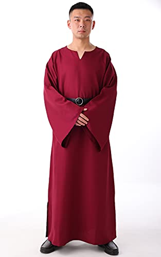 BLESSUME Medieval Wicca Pagan Ritual Robe with Belt - color: Burgundy, size: X-Large