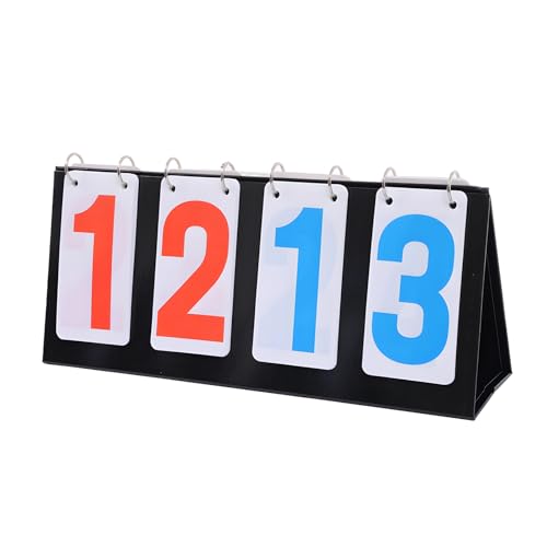 Scoreboard, 4-Digit Portable Flip Scoreboard for Tabletop, Red and Blue Numbers, 6.3 x 15 in / 16 x 38 cm, for Tennis, Basketball, and All Sports Games
