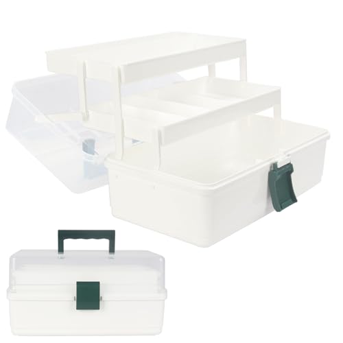 WEWLINE 13-Inch Art Box Organizer 3-Layer Craft Storage Organizer Sewing Kit Box with Handle Art Bin for Home,School,Office,Travel - color: WHITE