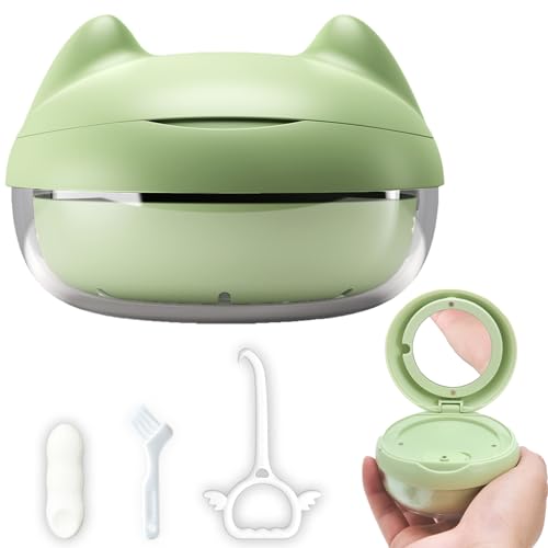 Retainer Case Denture Bath Case Basket Mirror Leak-proof Green Cat | 2-in-1 design Strainer Basket No-Leak Cleaning Case for Mouth Guard Cute Removal Tool,Aligner chewies,Bursh - color: Green Cat